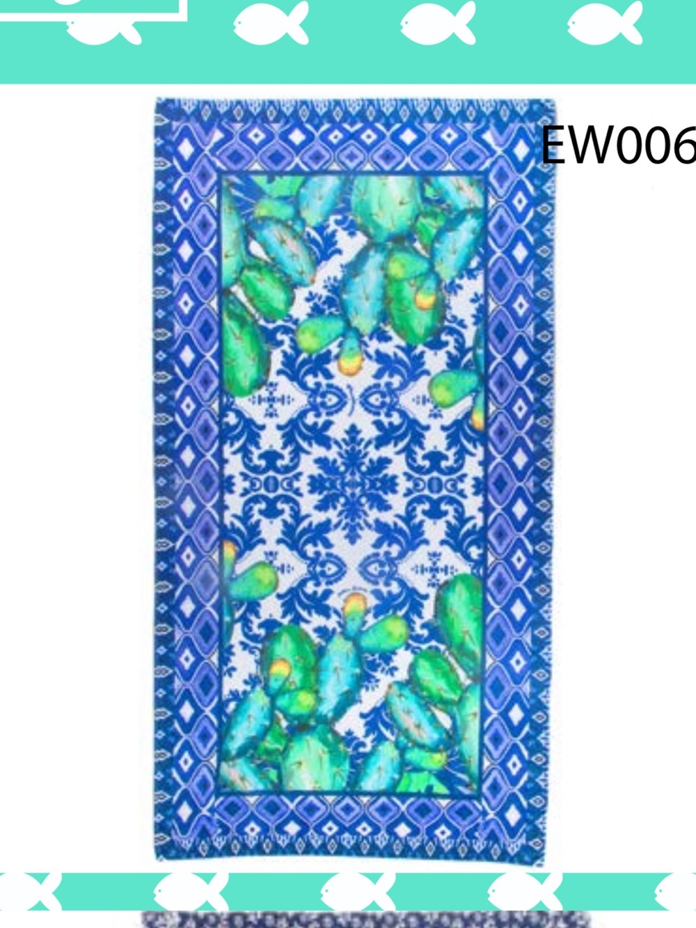 Antica Sartoria Blue & Green Patterned Beach Towel NWT